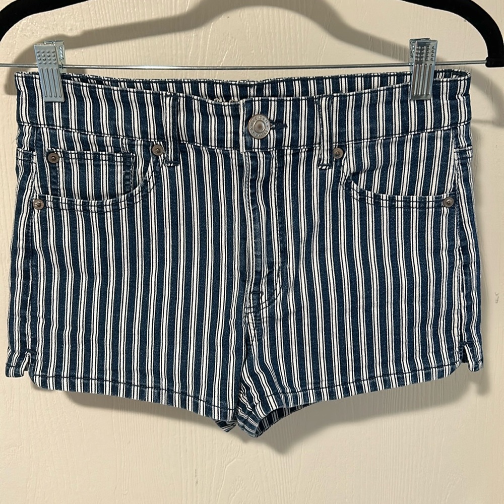 Blue and White Stripe American Eagle Shorts